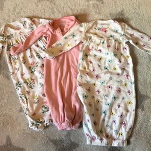 3 baby nightgowns with mitten cuffs
